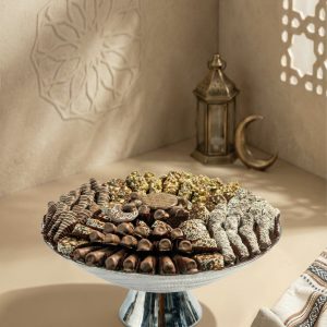 Ramadan Glass Tray With Stand (Flutes)
